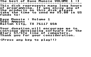 Dave Munsie: Volume I atari screenshot